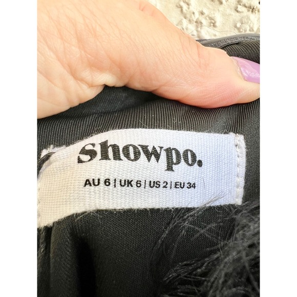 Showpo. Strapless Faux Feather Trim Rhaiza Mini Dress Black Women's Size US 2 - Picture 5 of 7